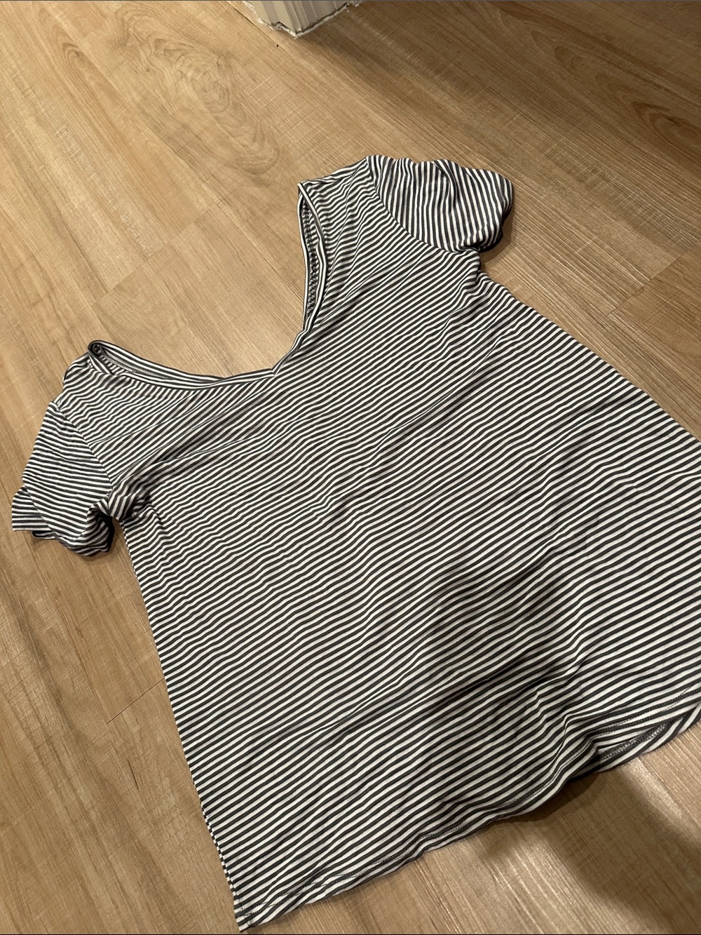 Striped Grey & White V Neck Women’s Top